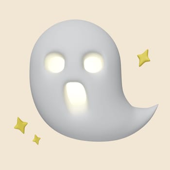 3d Halloween Ghost icon. Traditional element of decor for Halloween. icon isolated on gray background. 3d rendering illustration. Clipping path..