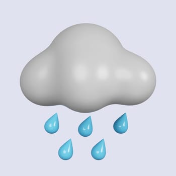 3d weather. cloud with rain .rainy day. icon isolated on gray background. 3d rendering illustration. Clipping path..