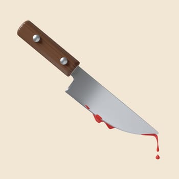 3d Halloween knife blood icon. Traditional element of decor for Halloween. icon isolated on gray background. 3d rendering illustration. Clipping path..