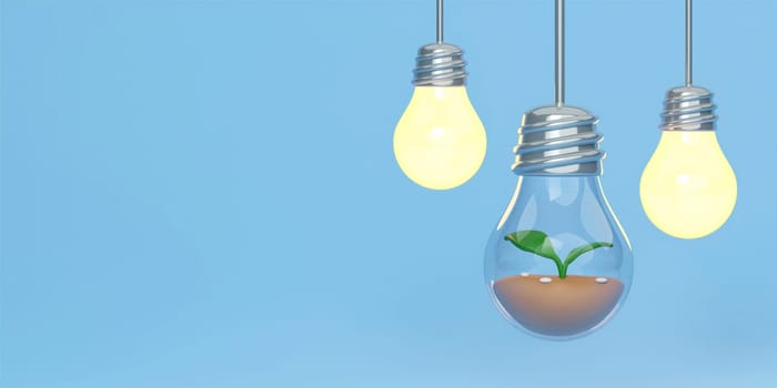 3d light bulb with plant. concept ecology and environment. Save the Earth, Protect environmental and eco green life, ecology and nature protect. 3d rendering illustration..