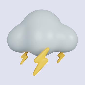 3d weather. cloud with yellow glowing lightning bolt. icon isolated on gray background. 3d rendering illustration. Clipping path..