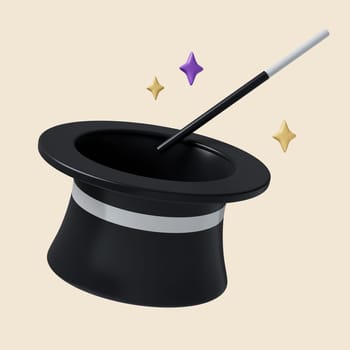 3d Halloween magician hat icon. Traditional element of decor for Halloween. icon isolated on gray background. 3d rendering illustration. Clipping path..