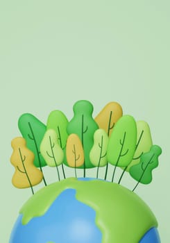 3d planet with tree. Earth Day Save World Environment. Sustainable industry. Ecological sustainability. Environmental, Social, and Corporate Governance concept. 3d rendering illustration..