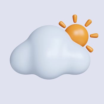 3d weather. cloud with sun. cloudy day. icon isolated on gray background. 3d rendering illustration. Clipping path..