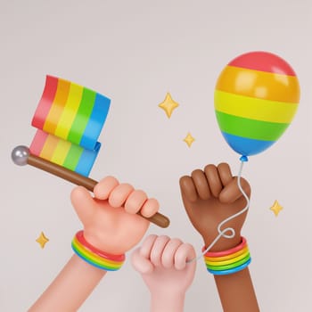3d Pride month banner concept. LGBT. Symbol of pride month. 3d rendering illustration..