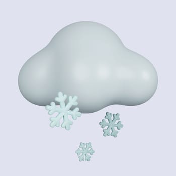 3d weather. Cloud with snowflakes .snowy day. icon isolated on gray background. 3d rendering illustration. Clipping path..