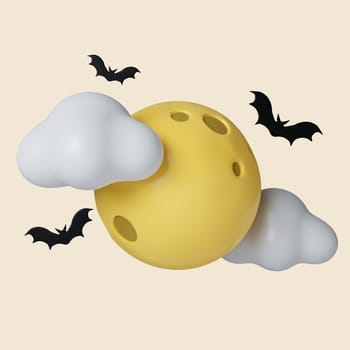 3d moon icon. Traditional element of decor for Halloween. icon isolated on gray background. 3d rendering illustration. Clipping path..