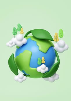 3d Earth Day Save World Environment. Sustainable industry. Ecological sustainability. Environmental, Social, and Corporate Governance concept. 3d rendering illustration..