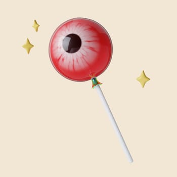 3d Halloween eye candy icon. Traditional element of decor for Halloween. icon isolated on gray background. 3d rendering illustration. Clipping path..
