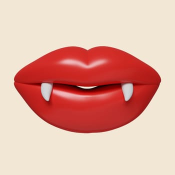 3d Halloween vampire mouth icon. Traditional element of decor for Halloween. icon isolated on gray background. 3d rendering illustration. Clipping path..