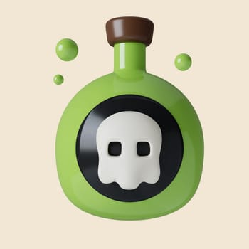 3d Halloween poison icon. Traditional element of decor for Halloween. icon isolated on gray background. 3d rendering illustration. Clipping path..