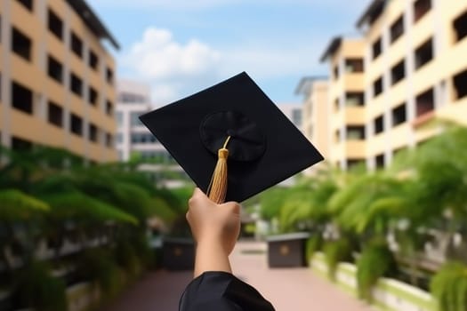 back view a students in black graduation during convocation ceremony .AI generative.