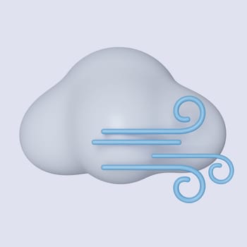 3d weather. cloud with wind. icon isolated on gray background. 3d rendering illustration. Clipping path..