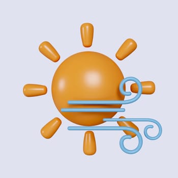3d weather. wind and sun. icon isolated on gray background. 3d rendering illustration. Clipping path..