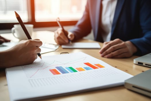 Teamwork with business people analysis cost graph on desk at meeting room. generative ai.