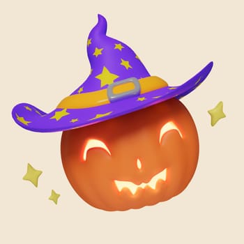 3d Halloween pumpkin icon. Traditional element of decor for Halloween. icon isolated on gray background. 3d rendering illustration. Clipping path..
