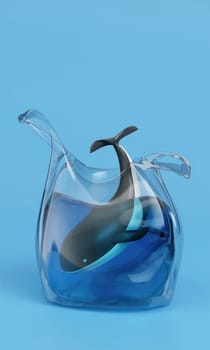 3d whale in plastic bag. garbage problem. global warming. 3d rendering illustration..