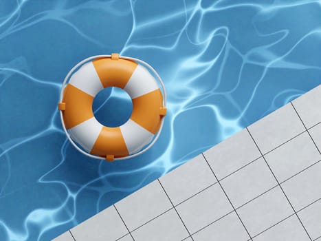 Swimming pool with swimming ring. Summer vacation vibes. Creative summer concept idea. 3d rendering illustration..