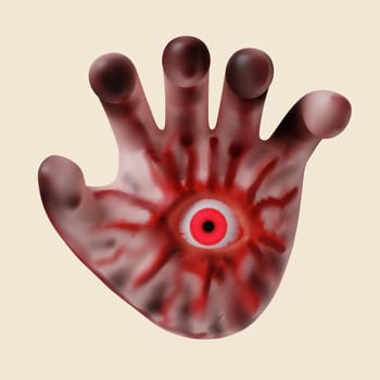3d Halloween hand icon. Traditional element of decor for Halloween. icon isolated on gray background. 3d rendering illustration. Clipping path..