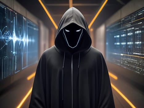 Hooded Watchman. Symbolizing Cyber Vigilance in the Digital Age.