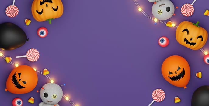 Halloween background with space for text. 3d render illustration. Top view..