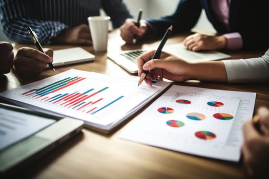 Teamwork with business people analysis cost graph on desk at meeting room. generative ai.
