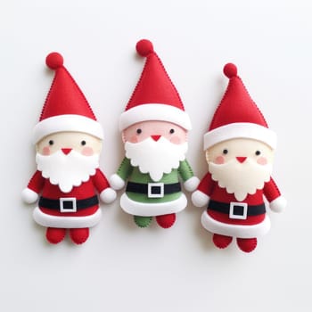 2d felt Christmas ornament, elf, Santa Claus decorated isolated white background . Generative ai.