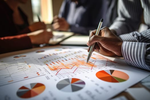 Teamwork with business people analysis cost graph on desk at meeting room. generative ai.