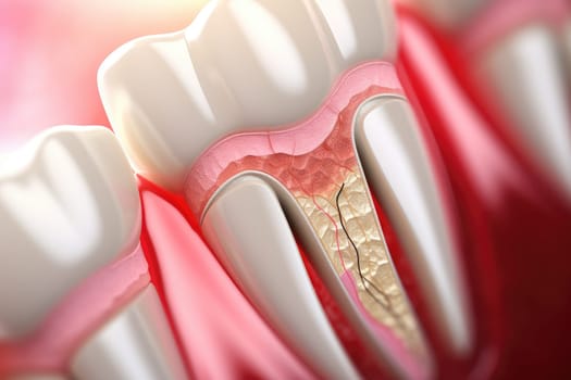 Dental tooth anatomy. Cross section of human tooth with infographics created with Generative AI.