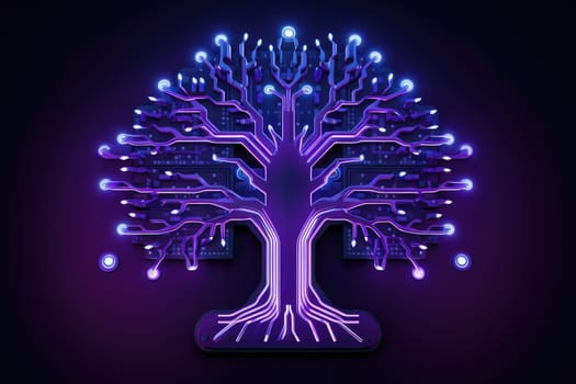 futuristic technological tree, in black background, generative ai.