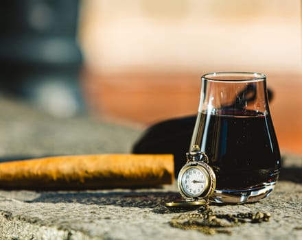 Close Up of a Glass of Sweet Madeira Fortified Wine. Shallow dof.