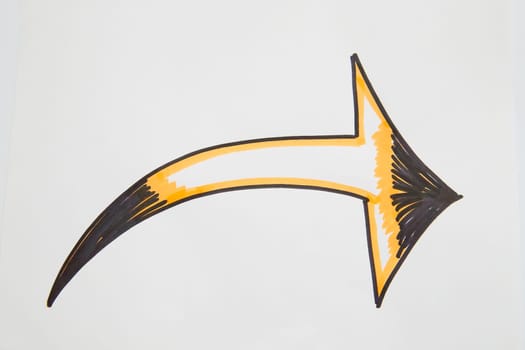 Thick graceful smooth Hand drawn black marker arrows. Concept of business, choosing direction, moving forward. Abstract sign, background, texture. Blurred