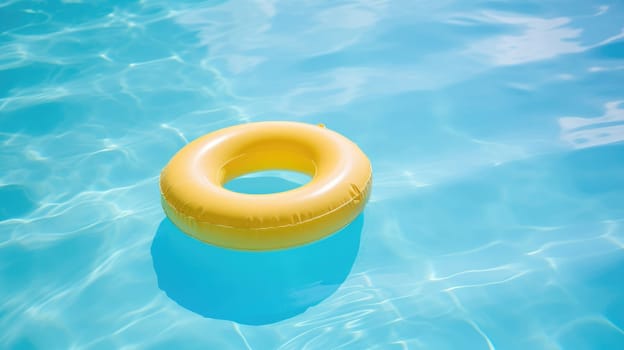 Yellow pool float, ring floating in a refreshing blue swimming pool AI