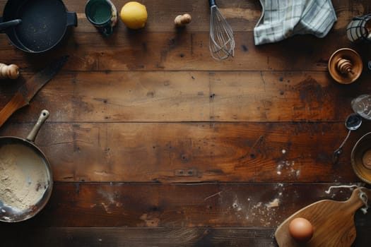 Dough preparation and baking frame with copy space.