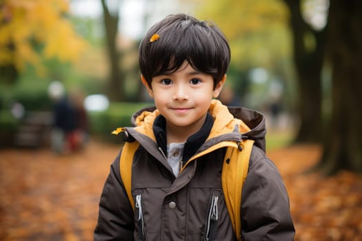 portrait photography of a child in city park . Generative AI.