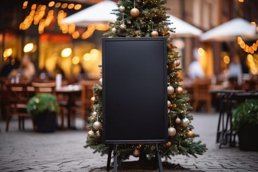 Blank menu board mock-up of an Christmas decoration background . Generative AI.