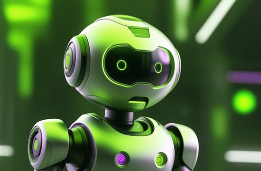 The figure of the robot of the future with artificial intelligence AI on a green background.