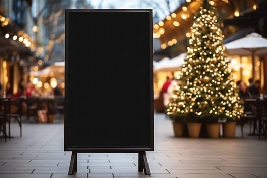 Blank menu board mock-up of an Christmas decoration background . Generative AI.