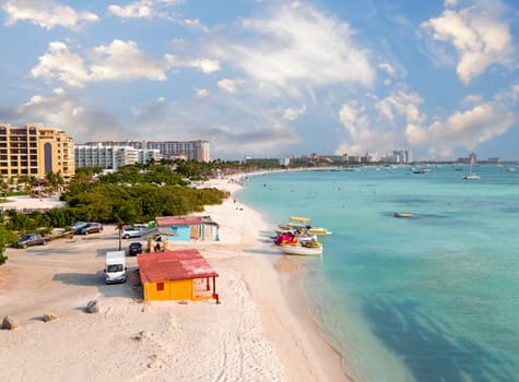 Aerial from Palm Beach on Aruba island in the Caribbean Sea