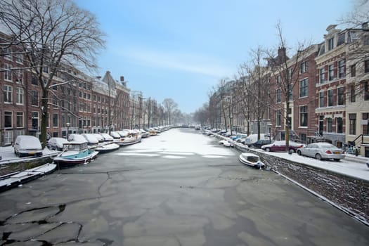 Snowy Amsterdam in the Netherlands in winter