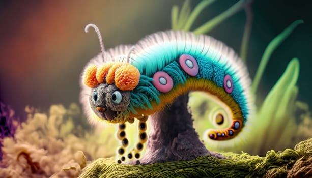Fantasy alien caterpillar creature. 3D CG illustration. AI Generated.