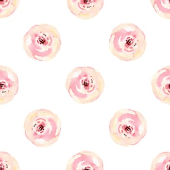Watercolor pink flower seamless pattern on white background for fabric, textile, wrapping, branding, scrapbook