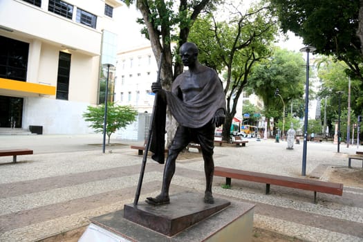 salvador, bahia, brazil - january 5, 2024: statue of political activist Mahatma Gandhi seen in the city of Salvador.