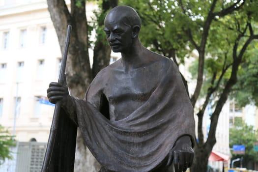 salvador, bahia, brazil - january 5, 2024: statue of political activist Mahatma Gandhi seen in the city of Salvador.