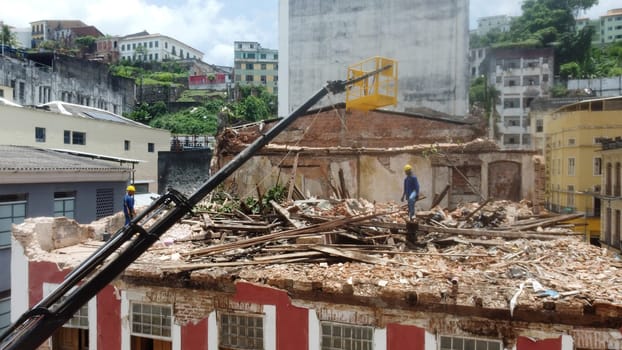 salvador, bahia, brazil - january 29, 2024: view of demolition and an old building in the Comercio neighborhood, in the city of Salvador.