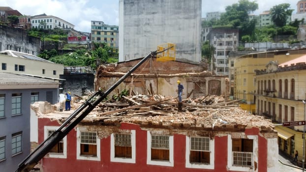 salvador, bahia, brazil - january 29, 2024: view of demolition and an old building in the Comercio neighborhood, in the city of Salvador.