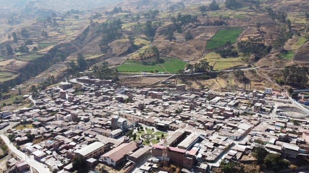 Aerial drone view of the city of Canta, located north of Lima - Peru