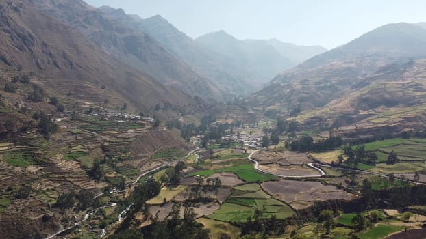 Aerial view of the town of Obrajillo located 5 minutes from the city of Canta north of Lima in Peru