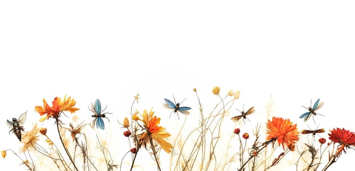 A stunning set of beautiful dried meadow flowers showcased against a white background. Perfect for various design projects and floral arrangements.