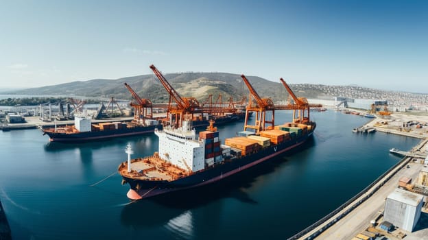 Stacked containers ready to load on a ship. High quality photo